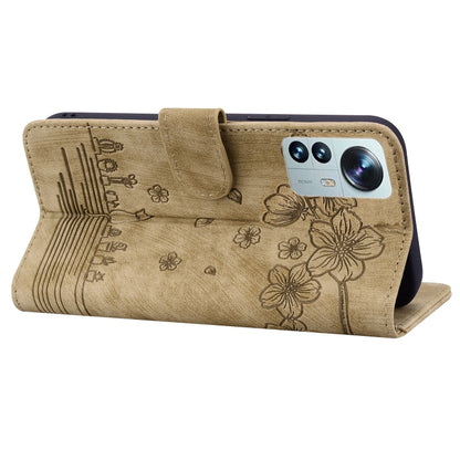 Cartoon Sakura Cat Embossed Leather Phone Case, For Xiaomi 12 Pro / 12S Pro, For Xiaomi 12 / 12S / 12X, For Xiaomi Redmi Note 11 / Note 11S Global