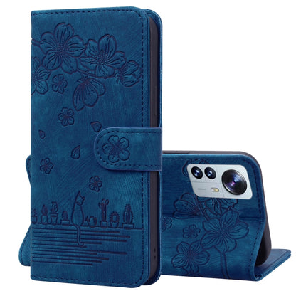 Cartoon Sakura Cat Embossed Leather Phone Case, For Xiaomi 12 Pro / 12S Pro, For Xiaomi 12 / 12S / 12X, For Xiaomi Redmi Note 11 / Note 11S Global