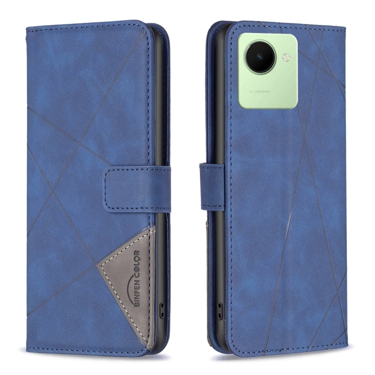 Magnetic Buckle Rhombus Texture Leather Phone Case, For Realme C30