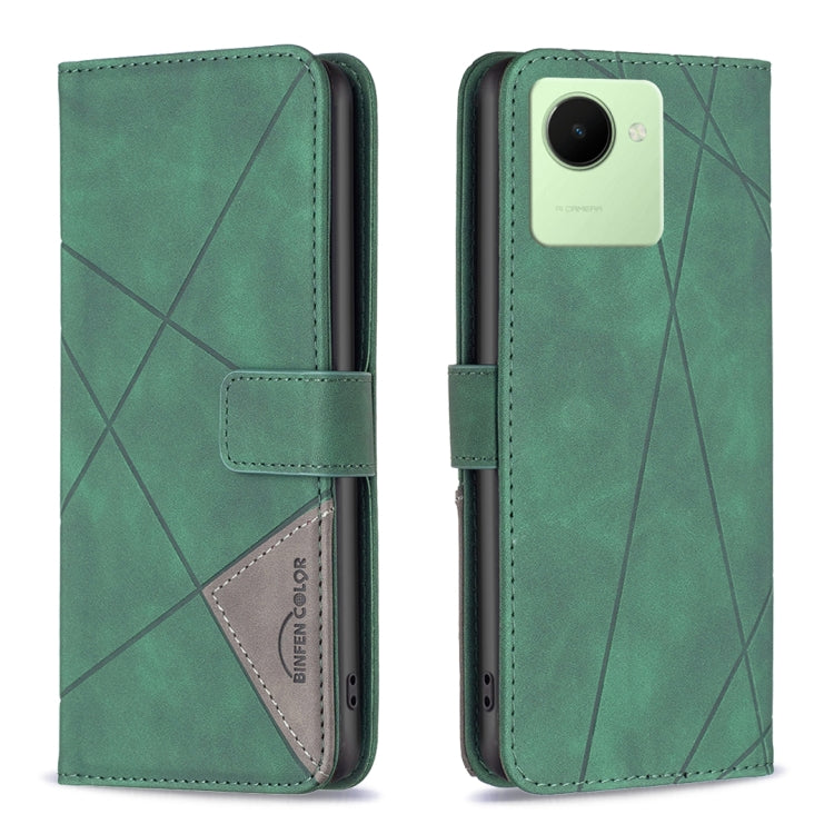 Magnetic Buckle Rhombus Texture Leather Phone Case, For Realme C30