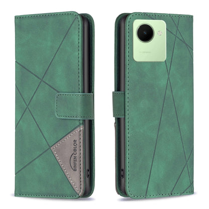 Magnetic Buckle Rhombus Texture Leather Phone Case, For Realme C30