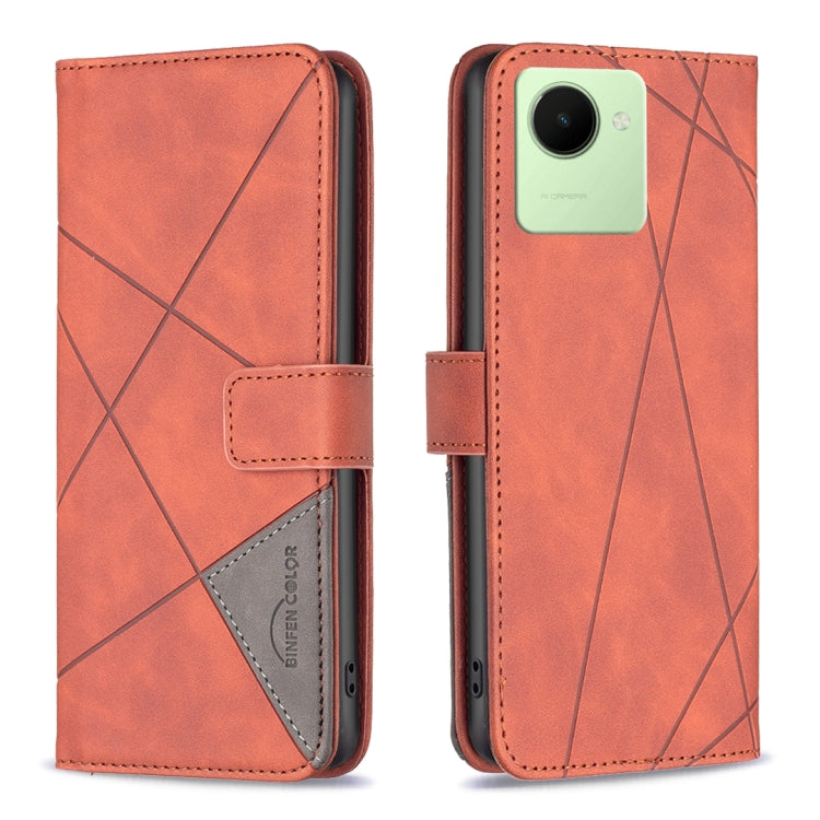 Magnetic Buckle Rhombus Texture Leather Phone Case, For Realme C30