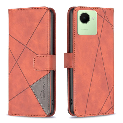 Magnetic Buckle Rhombus Texture Leather Phone Case, For Realme C30