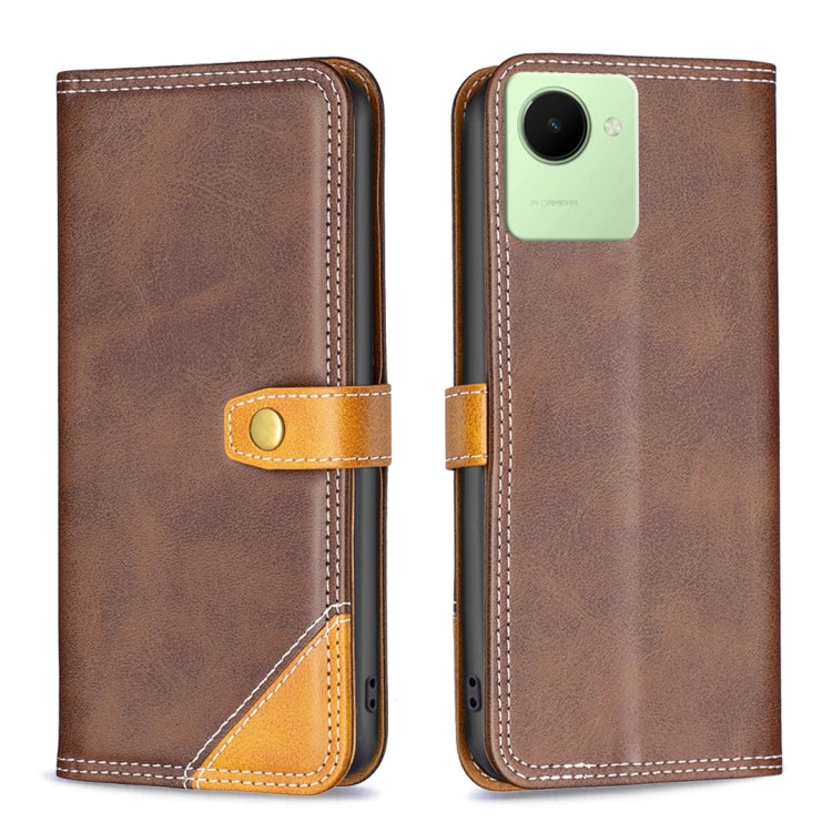 Color Matching Double Sewing Thread Leather Phone Case, For Realme C30