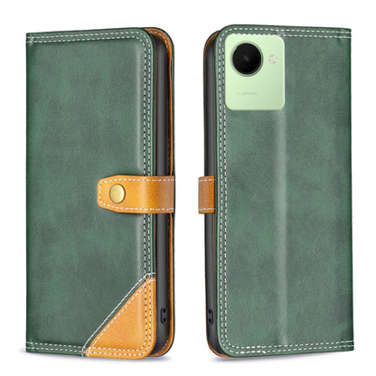 Color Matching Double Sewing Thread Leather Phone Case, For Realme C30