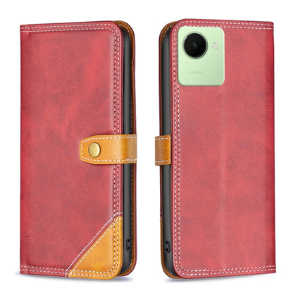 Color Matching Double Sewing Thread Leather Phone Case, For Realme C30