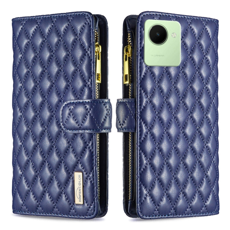 Diamond Lattice Zipper Wallet Leather Flip Phone Case, For Realme C30