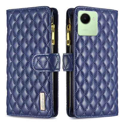 Diamond Lattice Zipper Wallet Leather Flip Phone Case, For Realme C30