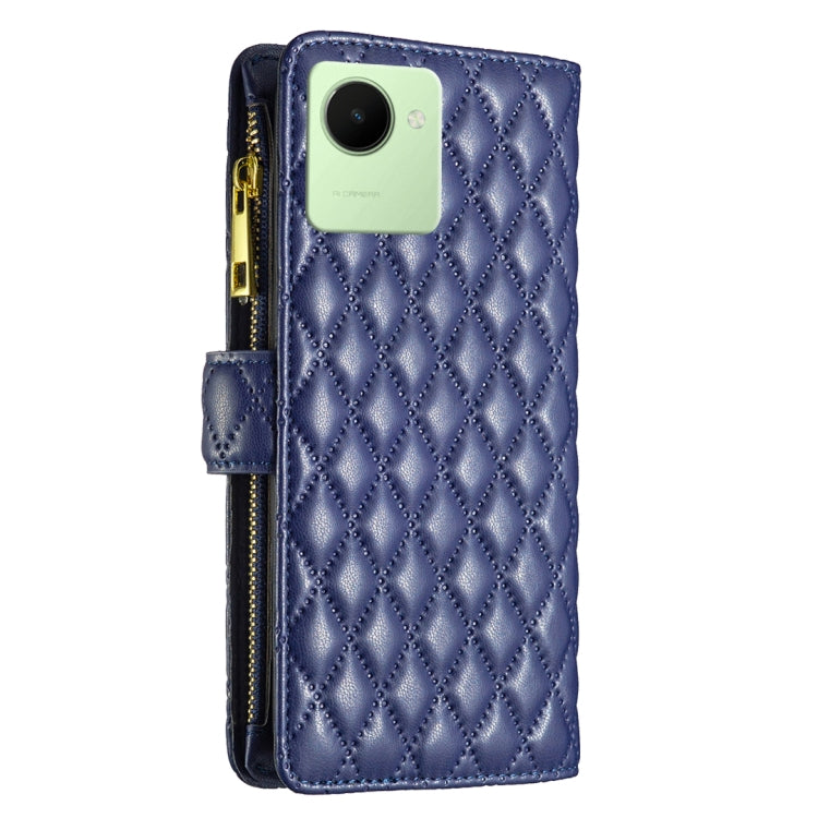 Diamond Lattice Zipper Wallet Leather Flip Phone Case, For Realme C30