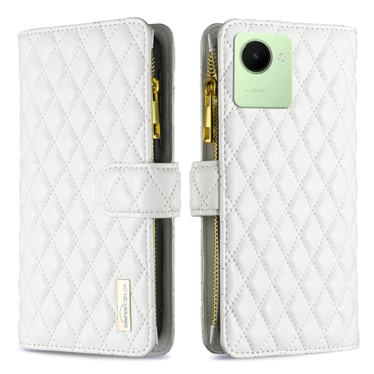 Diamond Lattice Zipper Wallet Leather Flip Phone Case, For Realme C30