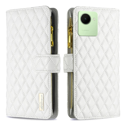 Diamond Lattice Zipper Wallet Leather Flip Phone Case, For Realme C30