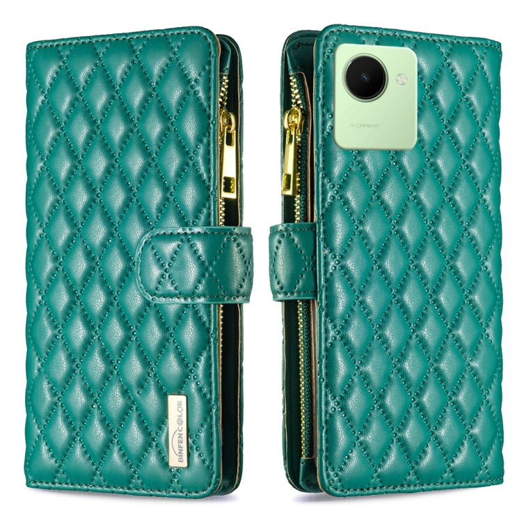 Diamond Lattice Zipper Wallet Leather Flip Phone Case, For Realme C30
