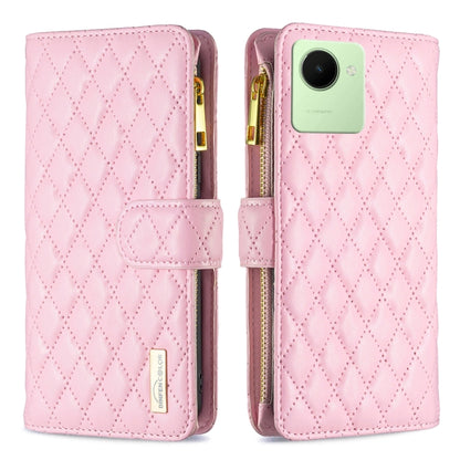 Diamond Lattice Zipper Wallet Leather Flip Phone Case, For Realme C30