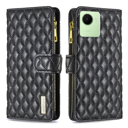 Diamond Lattice Zipper Wallet Leather Flip Phone Case, For Realme C30