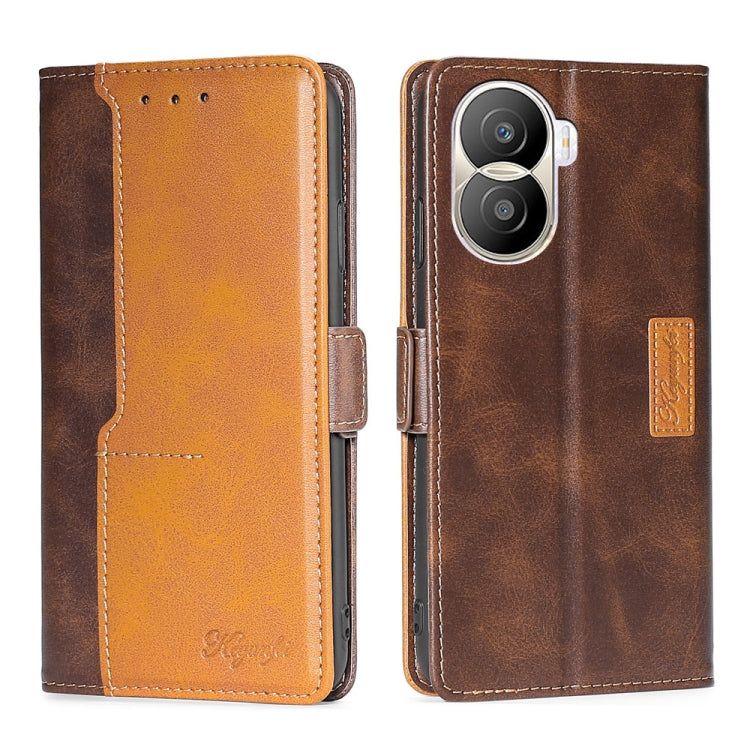 Contrast Color Side Buckle Leather Phone Case, For Honor X40i