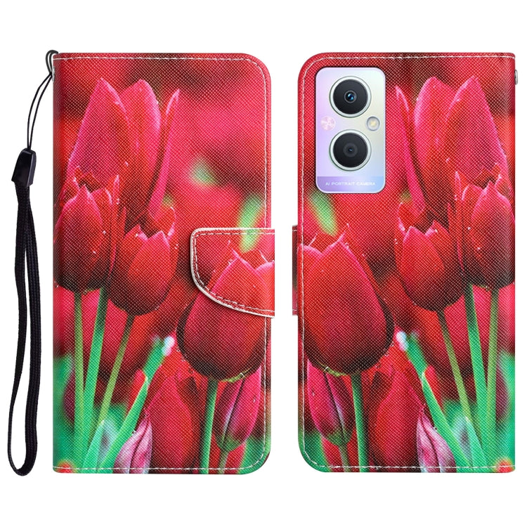 Colored Drawing Leather Phone Case, For OPPO A96 5G