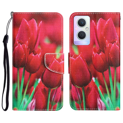 Colored Drawing Leather Phone Case, For OPPO A96 5G