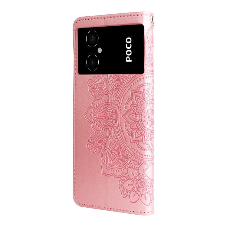 7-petal Flowers Embossing Leather Phone Case, For Xiaomi Poco M4 5G
