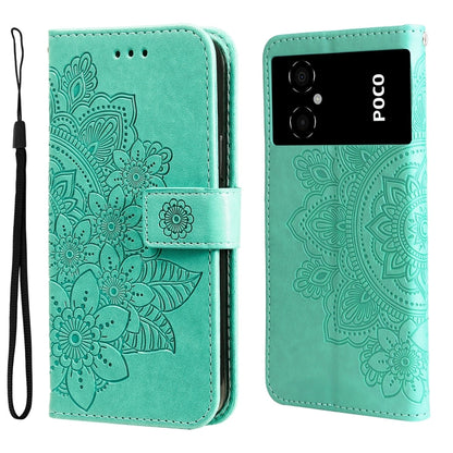 7-petal Flowers Embossing Leather Phone Case, For Xiaomi Poco M4 5G