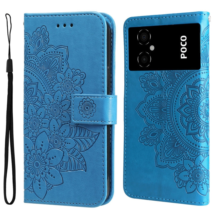 7-petal Flowers Embossing Leather Phone Case, For Xiaomi Poco M4 5G