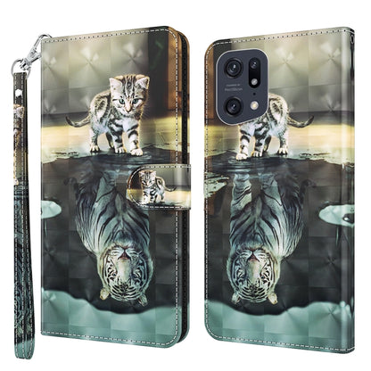 3D Painting Pattern TPU + PU Leather Phone Case, For OPPO Find X5, For OPPO Find X5 Pro