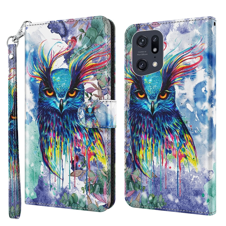 3D Painting Pattern TPU + PU Leather Phone Case, For OPPO Find X5, For OPPO Find X5 Pro