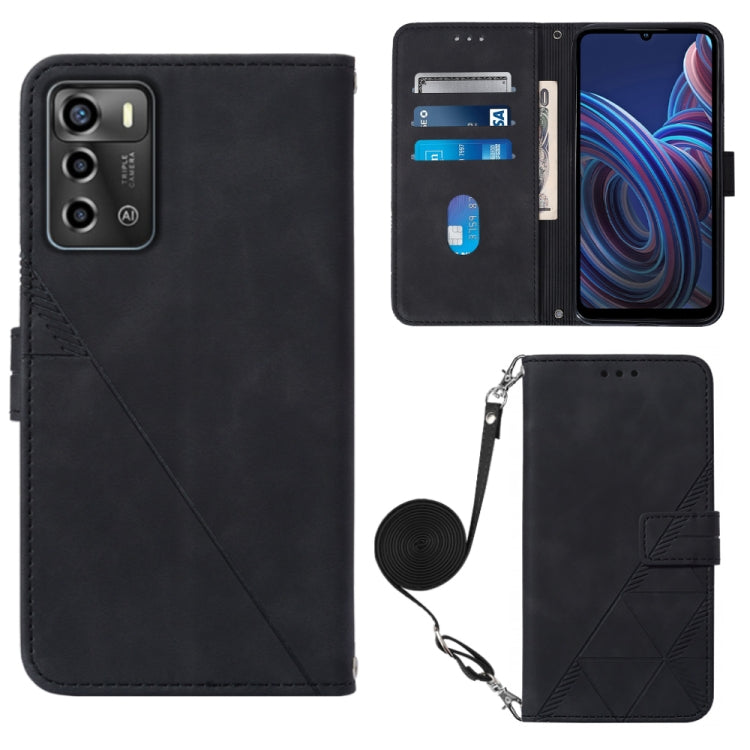 Crossbody 3D Embossed Flip Leather Phone Case, For ZTE Blade A72