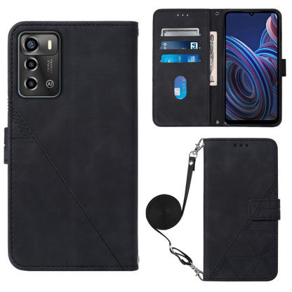 Crossbody 3D Embossed Flip Leather Phone Case, For ZTE Blade A72
