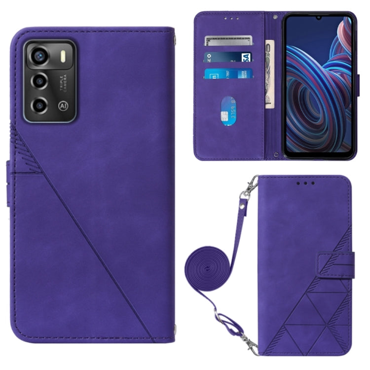 Crossbody 3D Embossed Flip Leather Phone Case, For ZTE Blade A72