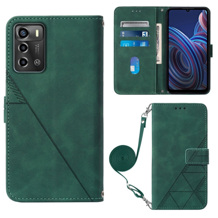 Crossbody 3D Embossed Flip Leather Phone Case, For ZTE Blade A72