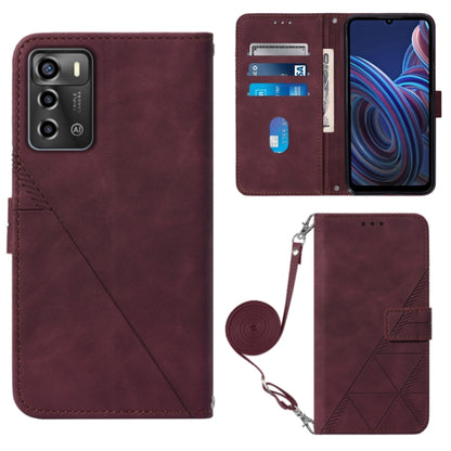 Crossbody 3D Embossed Flip Leather Phone Case, For ZTE Blade A72