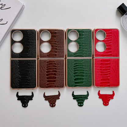 Genuine Leather Weilai Series Nano Plating Phone Case, For OPPO Reno8, For OPPO Reno8 Pro, For Huawei P50 Pocket