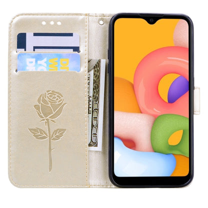 Rose Embossed Horizontal Flip PU Leather Case with Holder & Card Slots & Wallet, For Galaxy A01