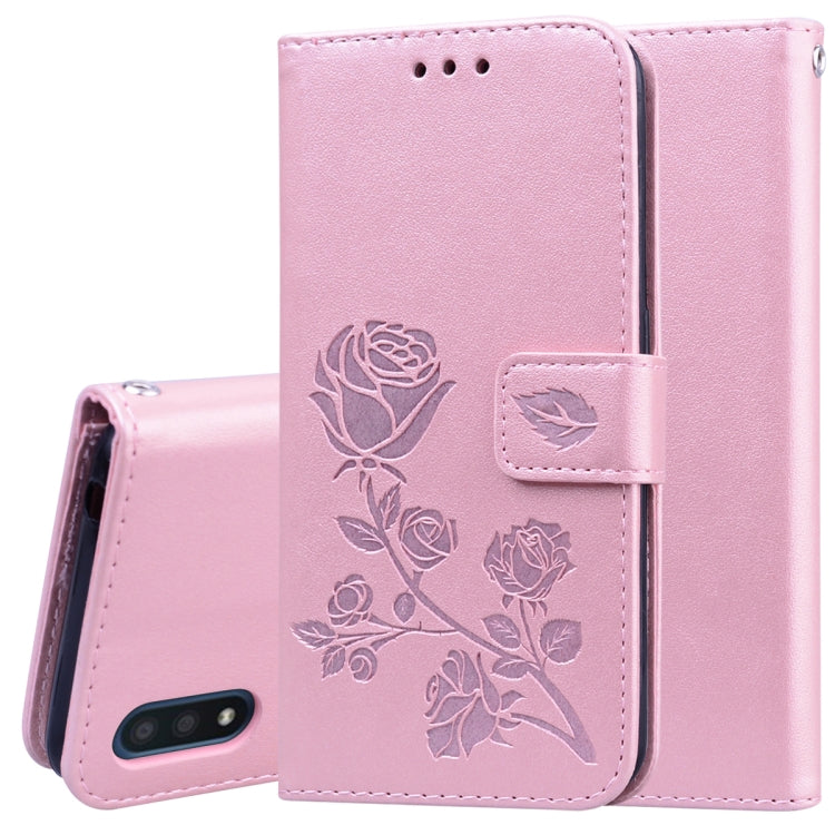 Rose Embossed Horizontal Flip PU Leather Case with Holder & Card Slots & Wallet, For Galaxy A01
