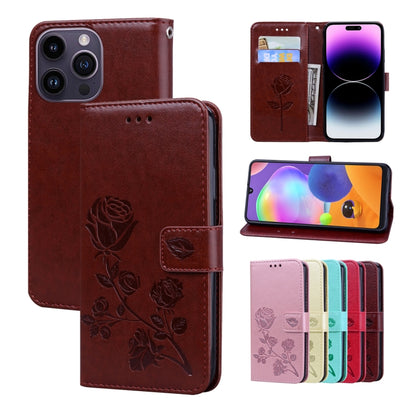 Rose Embossed Flip PU Leather Phone Case, For iPhone 14 Plus, For iPhone 14 Pro Max, For iPhone 14 Pro, For iPhone 14