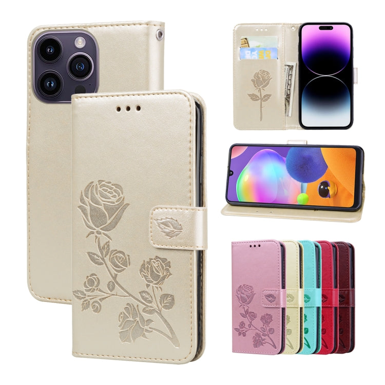 Rose Embossed Flip PU Leather Phone Case, For iPhone 14 Plus, For iPhone 14 Pro Max, For iPhone 14 Pro, For iPhone 14