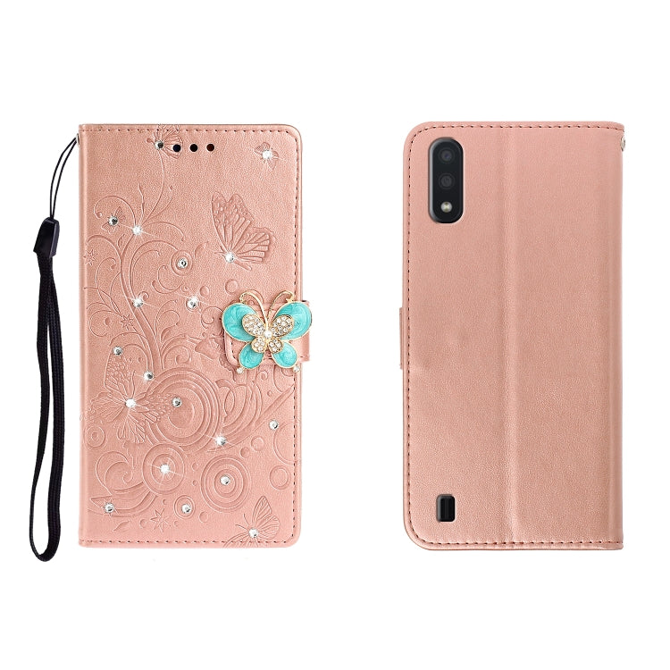 Horizontal Rhinestone Butterfly Embossed Leather Case with Card Slot & Wallet & Holder, For Galaxy A01, For OPPO A11, For Galaxy A21, For Galaxy A41