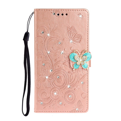 Horizontal Rhinestone Butterfly Embossed Leather Case with Card Slot & Wallet & Holder, For Galaxy A01, For OPPO A11, For Galaxy A21, For Galaxy A41