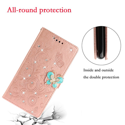Horizontal Rhinestone Butterfly Embossed Leather Case with Card Slot & Wallet & Holder, For Galaxy A01, For OPPO A11, For Galaxy A21, For Galaxy A41