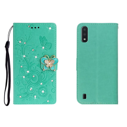 Horizontal Rhinestone Butterfly Embossed Leather Case with Card Slot & Wallet & Holder, For Galaxy A01, For OPPO A11, For Galaxy A21, For Galaxy A41