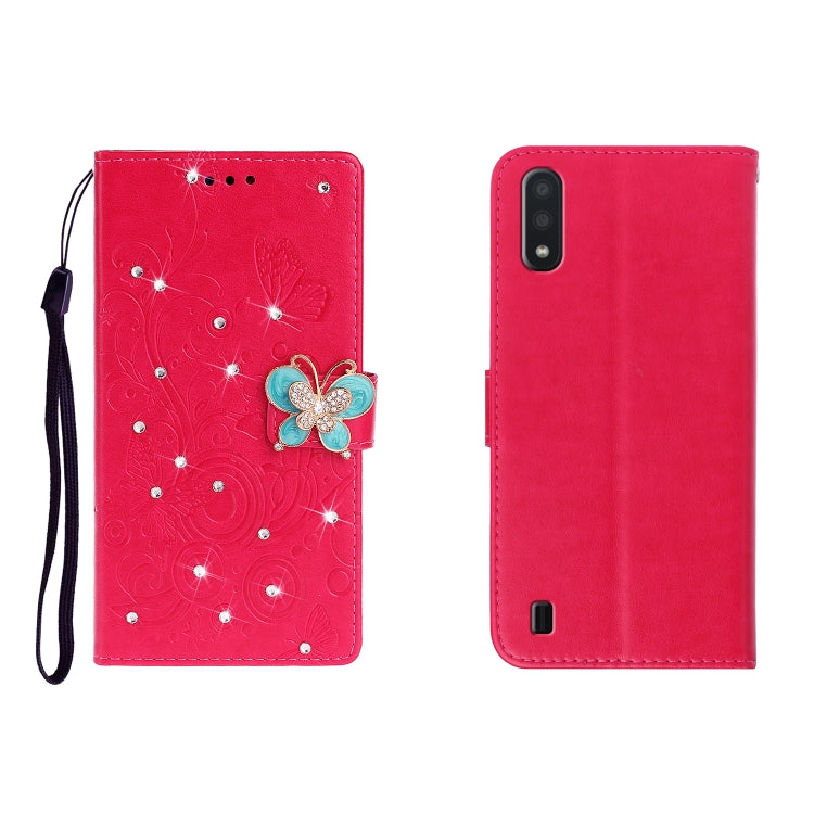 Horizontal Rhinestone Butterfly Embossed Leather Case with Card Slot & Wallet & Holder, For Galaxy A01, For OPPO A11, For Galaxy A21, For Galaxy A41
