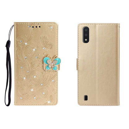 Horizontal Rhinestone Butterfly Embossed Leather Case with Card Slot & Wallet & Holder, For Galaxy A01, For OPPO A11, For Galaxy A21, For Galaxy A41