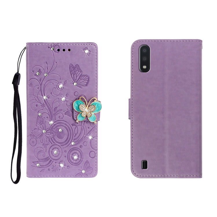 Horizontal Rhinestone Butterfly Embossed Leather Case with Card Slot & Wallet & Holder, For Galaxy A01, For OPPO A11, For Galaxy A21, For Galaxy A41