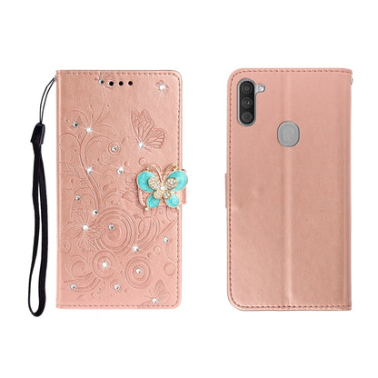 Horizontal Rhinestone Butterfly Embossed Leather Case with Card Slot & Wallet & Holder, For Galaxy A01, For OPPO A11, For Galaxy A21, For Galaxy A41