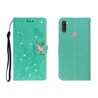Horizontal Rhinestone Butterfly Embossed Leather Case with Card Slot & Wallet & Holder, For Galaxy A01, For OPPO A11, For Galaxy A21, For Galaxy A41