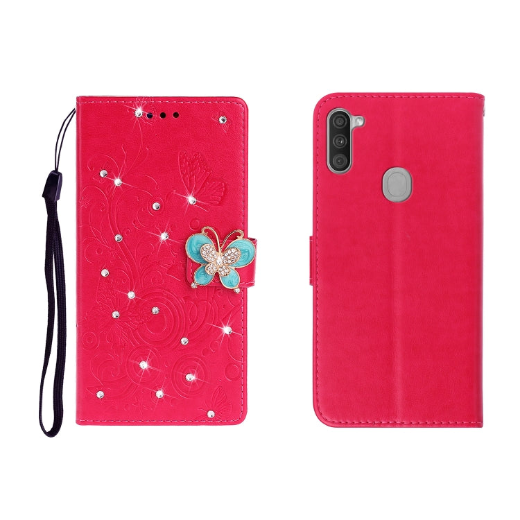 Horizontal Rhinestone Butterfly Embossed Leather Case with Card Slot & Wallet & Holder, For Galaxy A01, For OPPO A11, For Galaxy A21, For Galaxy A41