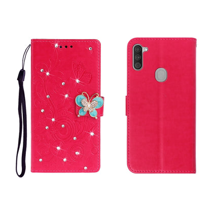 Horizontal Rhinestone Butterfly Embossed Leather Case with Card Slot & Wallet & Holder, For Galaxy A01, For OPPO A11, For Galaxy A21, For Galaxy A41