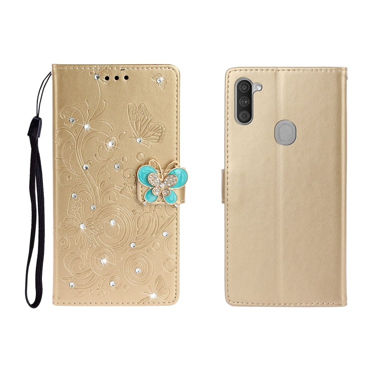 Horizontal Rhinestone Butterfly Embossed Leather Case with Card Slot & Wallet & Holder, For Galaxy A01, For OPPO A11, For Galaxy A21, For Galaxy A41