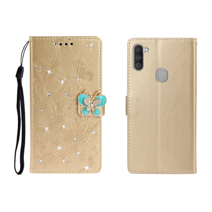 Horizontal Rhinestone Butterfly Embossed Leather Case with Card Slot & Wallet & Holder, For Galaxy A01, For OPPO A11, For Galaxy A21, For Galaxy A41