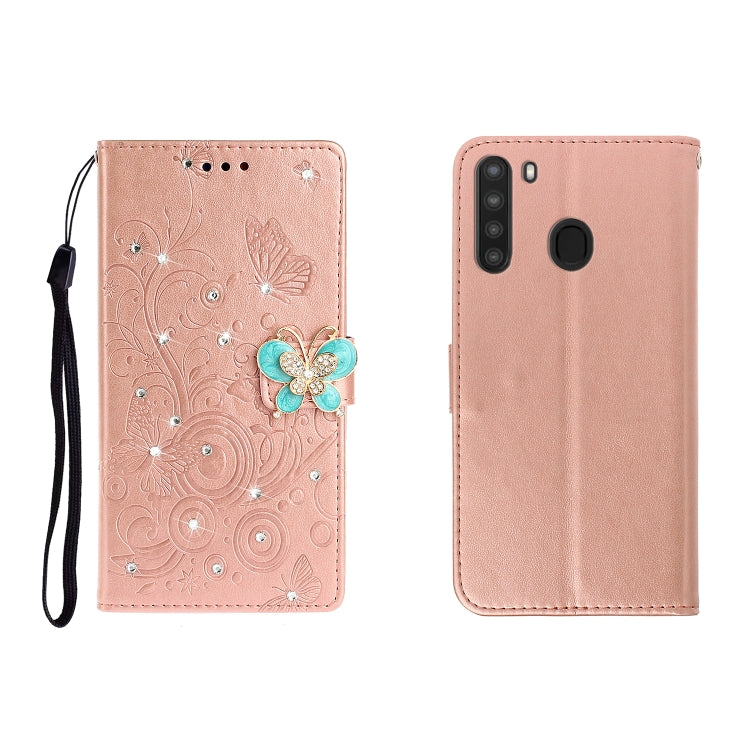 Horizontal Rhinestone Butterfly Embossed Leather Case with Card Slot & Wallet & Holder, For Galaxy A01, For OPPO A11, For Galaxy A21, For Galaxy A41